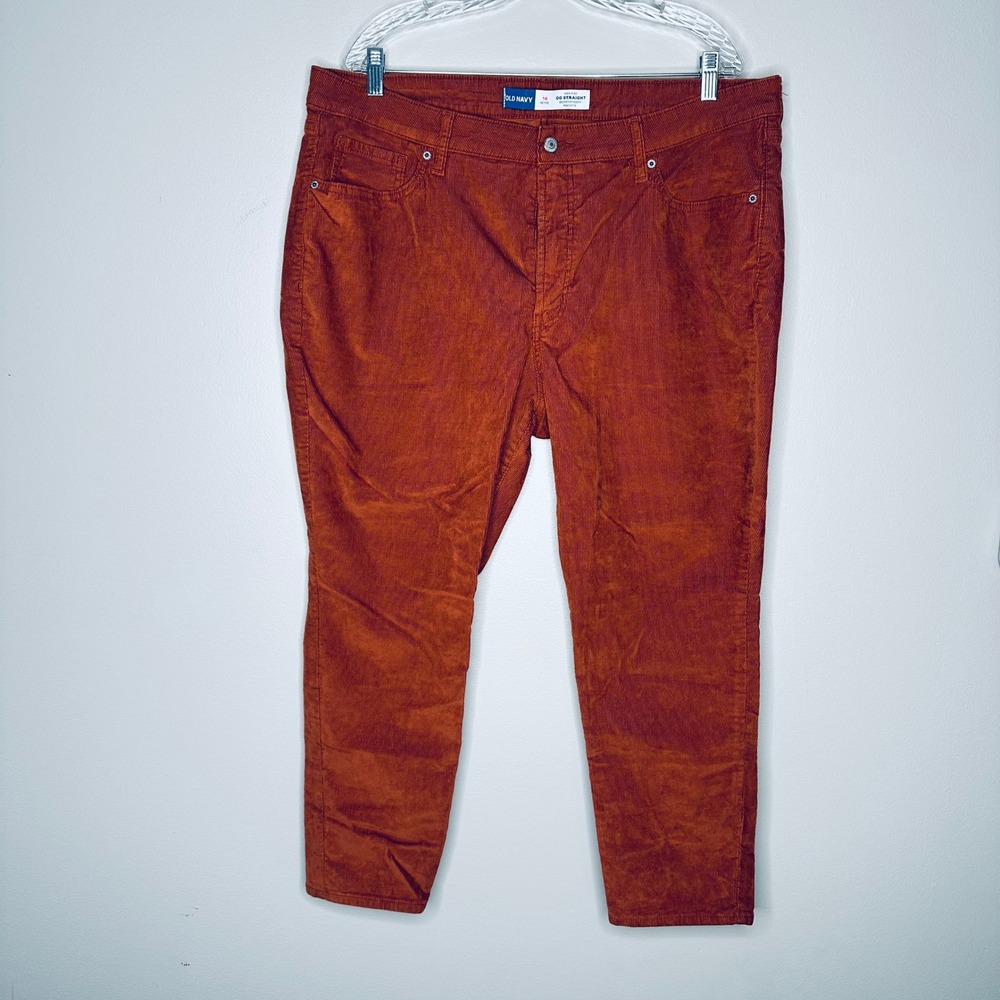 Old Navy OG Straight Corduroy Pants 18 Petite Burnt Orange High Rise Rust Cords